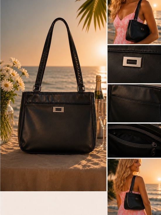 unbranded Handbags - SOLD Timeless Black Shoulder Bag with Polished Hardware